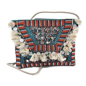 Tarini womens boho clutch , Bohemian chic beaded handbags , green Boho envelope clutch, beaded banjara fashion clutch, Mothers day gift