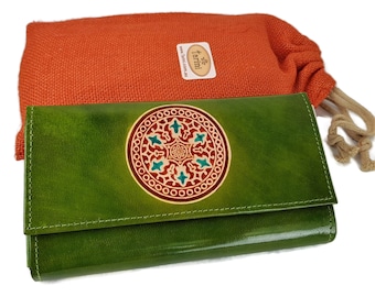 Handmade Leather Mandala Wallet: Hand-Painted Boho Women's Wallet by Tarini-
