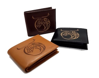 Mens leather wallet, Tattoo art genuine leather RFID sleek wallet, Christmas gift for Men by Tarini