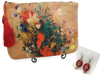 Odilon Redon Clutch & Earrings Set: Floral Art Print Wristlet