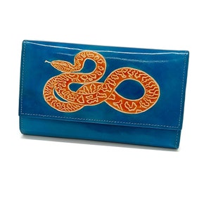 Cartera de piel para mujer, tarjetero Serpiente Amarilla, Monedero de mujer, carteras pintadas a mano para mujer de Tarini