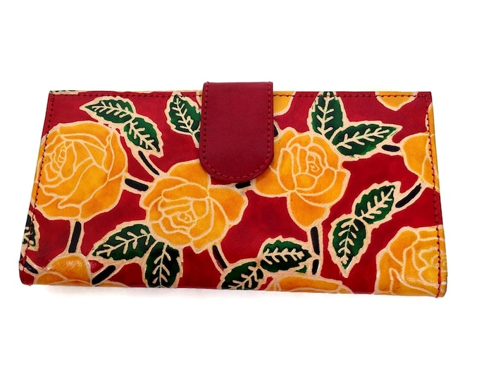 Featured listing image: Hand-Painted Leather Wallet: English Roses, Red Floral Clutch by Tarini Christmas gift for women