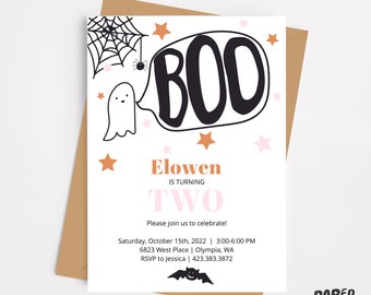 Invitación de cumpleaños de Halloween / Cumpleaños de Boo / Cumpleaños fantasma / Segunda fiesta de cumpleaños / Boo dos / Fiesta temática de Halloween / Cumpleaños de otoño de octubre