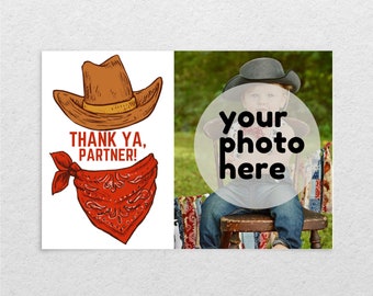 Cowboy Birthday Thank You Card - Printable Cowboy Thank You Card Birthday - Photo Thank You Card- Thank Ya Partner