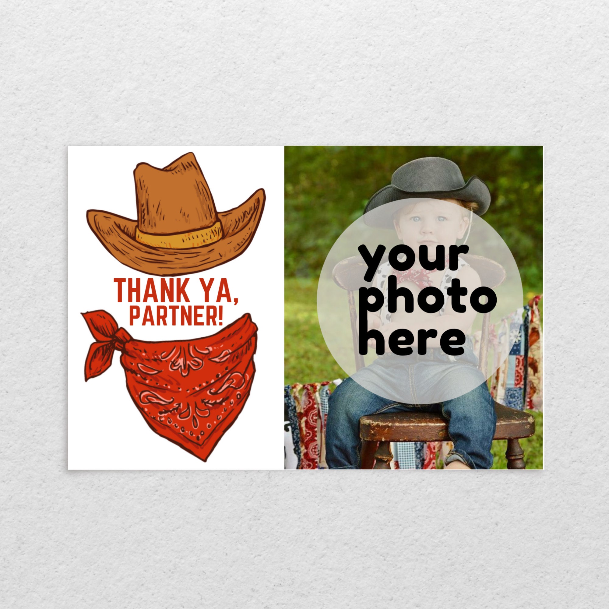Cowboy Birthday Thank You Card Printable Cowboy Thank You | Etsy