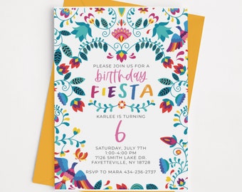 Fiesta Birthday Invitation, Mexican Floral Invitation, Girls Birthday Party, Color Floral Invitation