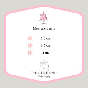 May include: Pink and white cake topper with three different sizes: 1.8 cm, 1.5 cm, and 1 cm. The topper is shaped like a star and is perfect for decorating cakes and cupcakes.