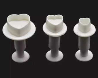 Set 3 small heart plunger for sugar craft fondant icing cake decorating