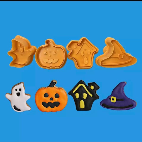 Set of 4 Halloween plunger cutters moulds cake decorating sugar craft fondant icing