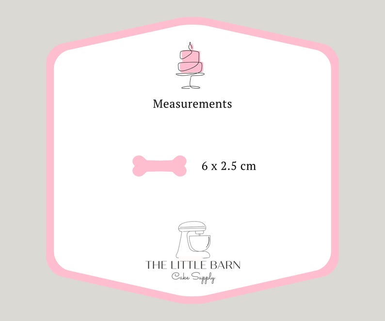 K&ouml;nnte beinhalten: Rosa-wei&szlig;er Tortendekor in Form eines Knochens. Der Knochen ist 6 cm x 2,5 cm gro&szlig;. Der Dekor wird von The Little Barn Cake Supply hergestellt.