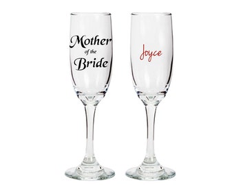 Mother of the bride champagne glass - double sided with name - wedding bridal engagement gift
