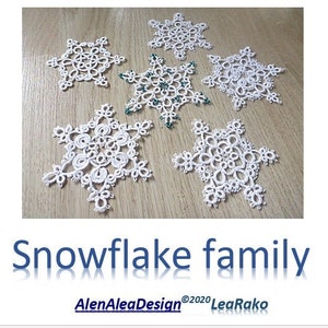 AlenAleaDesign Snowflake family, tatted snowflake patterns, tatting pdf books, digital instant download, tatting shuttles patterns, tatting