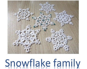 AlenAleaDesign Snowflake family, tatted snowflake patterns, tatting pdf books, digital instant download, tatting shuttles patterns, tatting