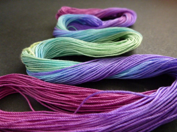 Winter Rainbow Cotton Yarn Thread for Tatted Lace, Rainbow Hand Dyed,  Tatting Crochet Lace Craft Thread Alenaleadesign 
