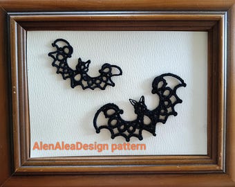 Tatted lace Bat pattern, gift, gift for Halloween, lace pattern, tatting e-pattern, tatting lace animal pattern, AlenAleaDesign