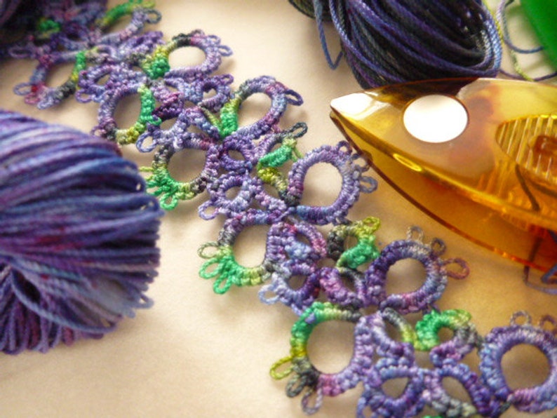 StormyLavander AlenaleaDesign tatting thread lace making,craft thread Purple Green Hand-dyed Cotton Thread tatting crochet,macrame