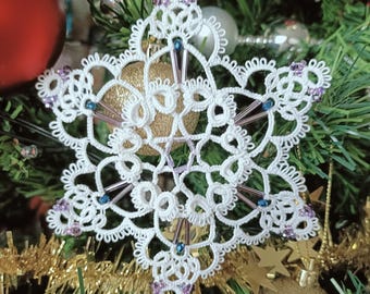 Olivia tatted, beaded snowflake pattern, AlenAleaDesign pattern, Tatted Christmas snowflake pattern, shuttle tatting, digital pattern