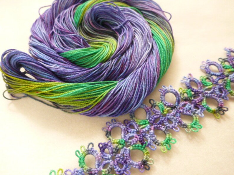 StormyLavander AlenaleaDesign tatting thread lace making,craft thread Purple Green Hand-dyed Cotton Thread tatting crochet,macrame