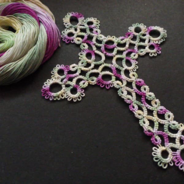 TULIP - Tatting cotton thread, AlenAleaDesign,  spring colors, tatted lace thread, variegated tatting yarn, pink green yellow shuttle thread