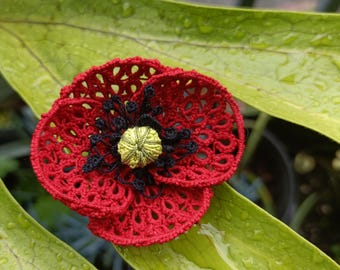 Tatted 3-D Poppy pattern and tutorial, poppy flower pattern, pattern for gift-making, giftable pattern, pdf pattern, AlenAleaDesign