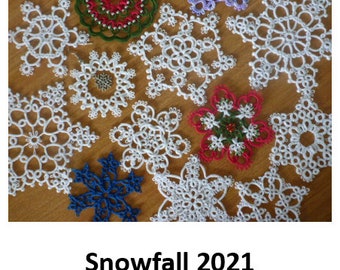Snowfall 2021 AlenAleaDesign, tatted snowflake patterns, Christmas tatting, pdf digital instant download tatting patterns, tatting book