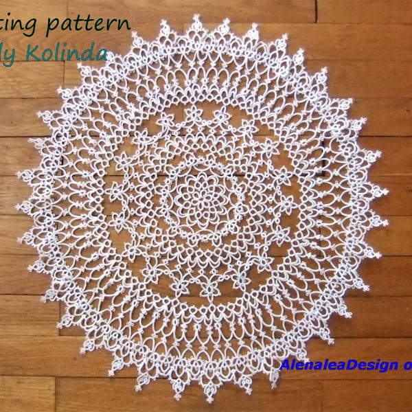 Tatted doily visual e-pattern,lace e-pattern, tatting frivole pattern,pdf digital download,pdf pattern "Kolinda" doily, AlenAleaDesign