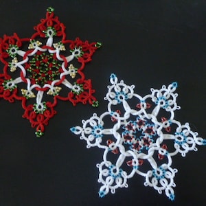 Mia tatted and beaded snowflake pattern, AlenAleaDesign,  pattern and tutorial, Tatted Christmas pattern, shuttle tatting, digital pattern