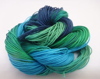 Hand dyed thread, Size 10 to 70, "SeaPrincess", shades of blue and green, variegated, HDT, tatting thread, crochet,lace making, craft thread