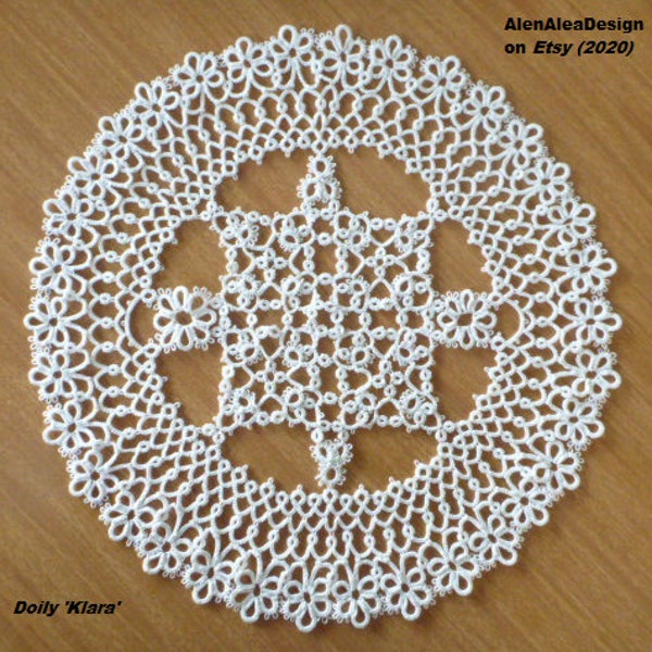 Tatting pattern, Tatted doily, visual e-pattern,lace pattern, frivole pattern,pdf digital download,pdf pattern "Klara" doily, AlenAleaDesign