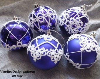 Five Bauble Tatting Patterns by AlenAleaDesign, Tatted Christmas pattern, pdf, digital instant e-pattern, e-book, Schiffchenspitze, frivole