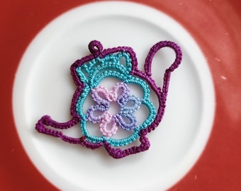 Tatted Teapot by AlenAleaDesign, gift a pattern, pdf pattern, tatting, motif, earring