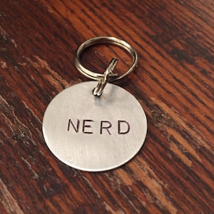 Hand-Stamped &#39;Nerd&#39; Pet ID Tag – Funny Dog or Cat Tag