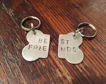 Best Friends Bone Dog Tag set - HANDSTAMPED - two bff dog tags or keychains -THE ORIGINAL- My dogs are best friends - dog gift