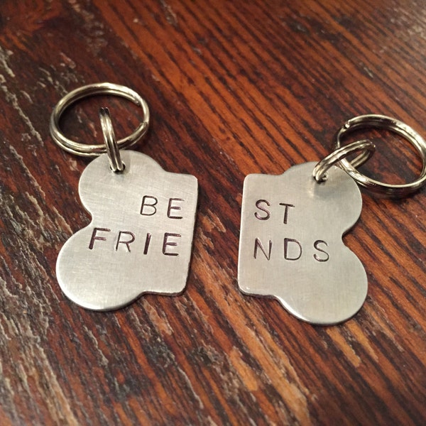 Best Friends Bone Dog Tag set - HANDSTAMPED - two bff dog tags or keychains -THE ORIGINAL- My dogs are best friends - dog gift