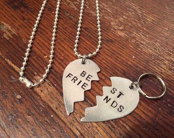 Best Friends Heart Necklace and Dog Tag set - LARGE - ORIGINAL, unique, hand-stamped - BFF - My dog is my best friend - dog mom - dog lover