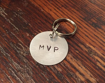 MVP dog tag - cat tag - funny, unique, hand-stamped keychain, or necklace - small and large - aluminum, brass, copper - gift for pet