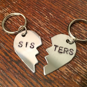 Hand Stamped Sister Dog Tag Set - Heart Pet ID Tags