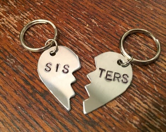 Sisters heart-shaped dog tag set - cat tag set - unique, hand-stamped, cute - sibling dogs - gift for dogs - pair of pet tags - litter mates