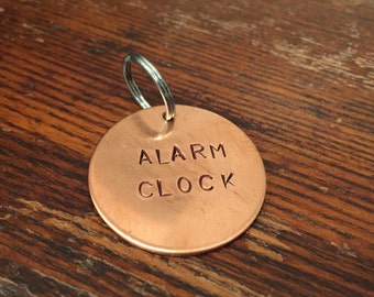 Alarm Clock dog tag - cat tag - keychain - cute, funny, unique, hand-stamped pet tag - gift for dog - gift for cat - aluminum, brass, copper