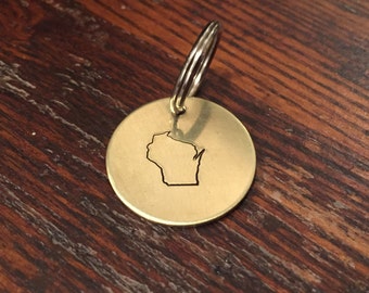 Wisconsin dog tag / cat tag, keychain, or necklace pendant - unique, cute, hand-stamped WI pride pet tag - Match your dog!