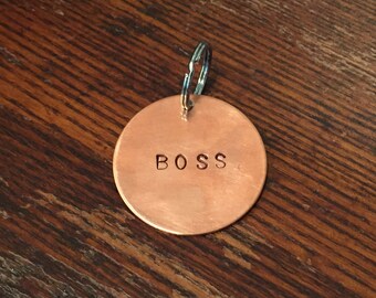 Hand-Stamped 'Boss' Pet Tag – Aluminum, Brass, or Copper
