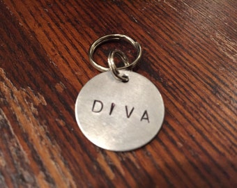 Diva dog tag - cat tag - small pet tag - cute, funny, unique, hand-stamped pet tag - dog gift - cat gift - aluminum, brass, copper - dog mom