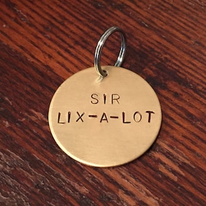 Sir Lix-a-lot dog tag - cat tag - keychain - cute, funny, unique, hand-stamped pet tag - gift for dog - aluminum, brass, copper - modern dog