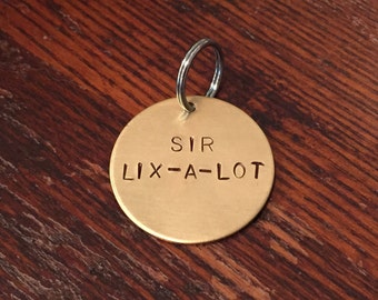 Sir Lix-a-lot dog tag - cat tag - keychain - cute, funny, unique, hand-stamped pet tag - gift for dog - aluminum, brass, copper - modern dog