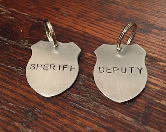 Hand-Stamped Sheriff & Deputy Dog Tag Set – Funny Pet ID Badges