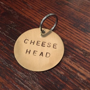 Cheesehead Dog Tag - Green Bay Packers dog tag / cat tag - unique, cute, hand-stamped WI pride pet tag /keychain - Packers Dog - Packers Fan