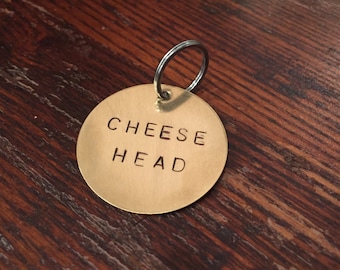 Cheesehead Pet Tag – Hand-Stamped Packers Dog Tag, WI Pride Keychain