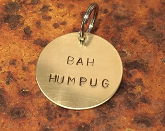 Bah HumPUG - funny, unique, cute hand-stamped dog tag or keychain - Christmas dog tag - PUG pet tag - gift for pug