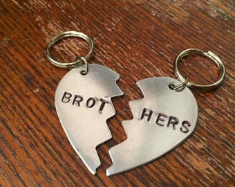 Brothers heart-shaped dog tag set - ORIGINAL - unique, hand-stamped, cute - sibling dogs - gift for dogs - pair of dog tags - litter mates