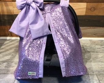 Lavender sequin canopy/Sequin car seat canopy/car seat cover/lavender sequin